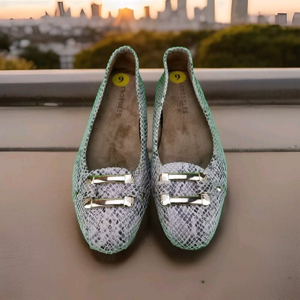 ✅Aerosoles Sherbet Faux Snake-Skin Ballet Flats Women's 9M Slip On Shoes - Picture 1 of 16